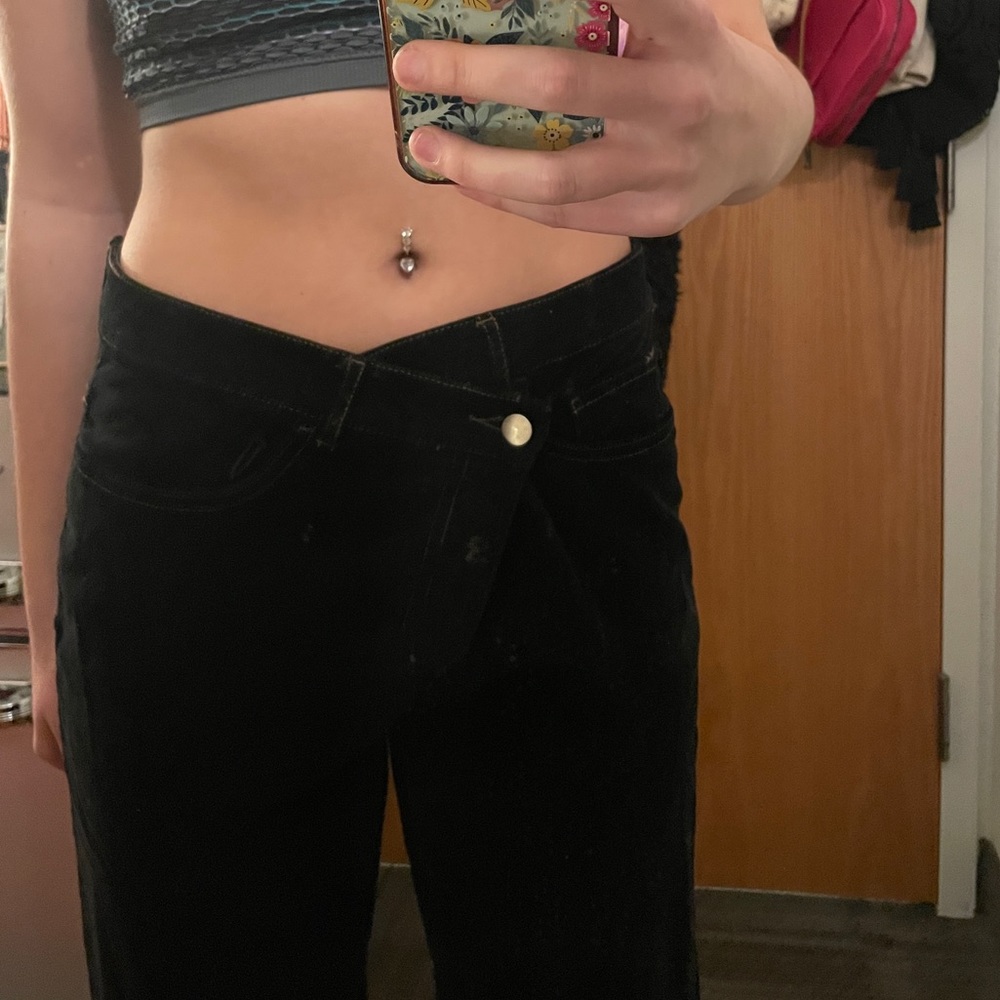Urban Outfitters Velvet Black Pants with Cross-Over Button Wide Leg